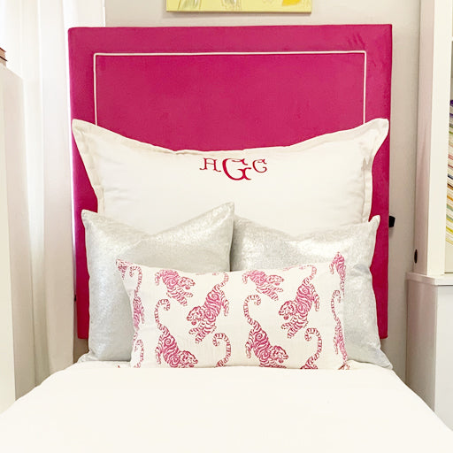 Headboard - Bella Hot Pink with Bella White Piping Square