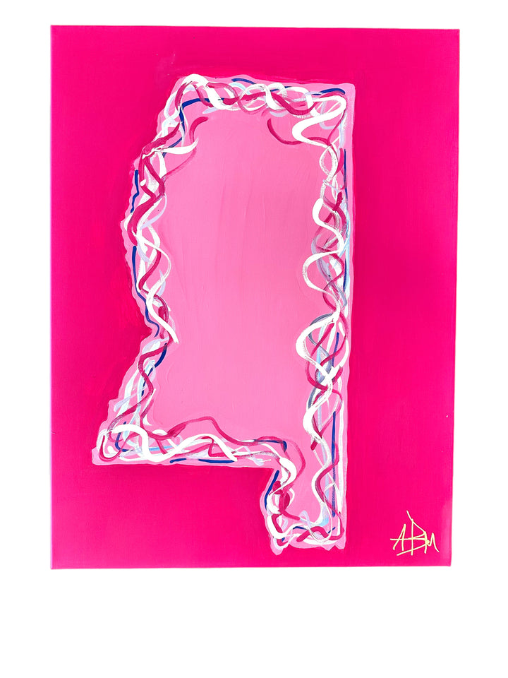 State of Mississippi Hot Pink - 18"W x 24"H