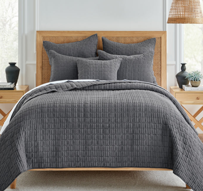 Waffle Quilt Set- Charcoal (Queen)