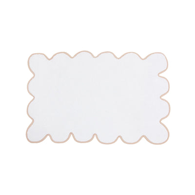 Scalloped Cotton Bath Mat - White with Sand
