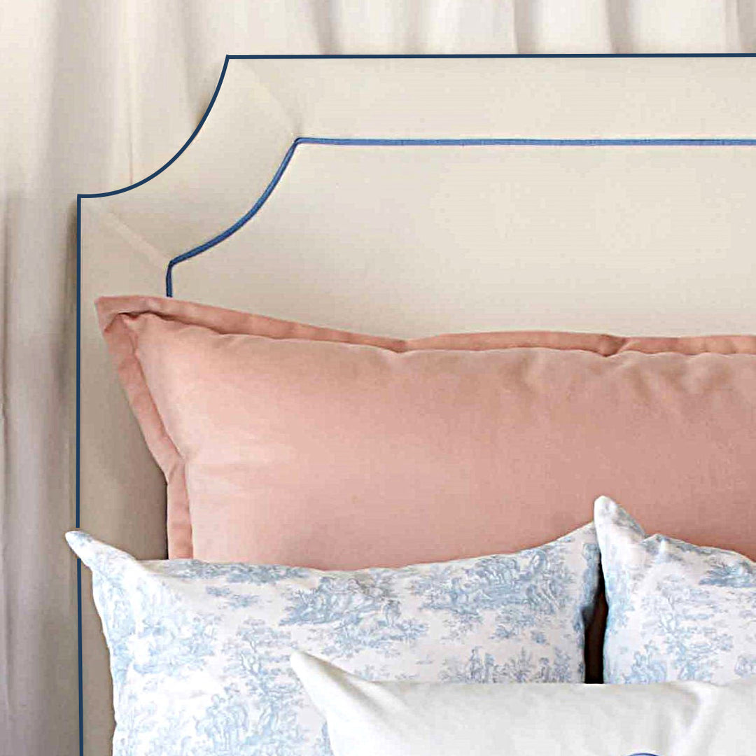 Headboard (Q) - Bella White with Blue Jay Piping (Queen)