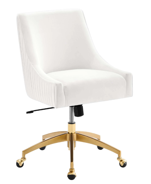 Discern Chair on Wheels in White Velvet