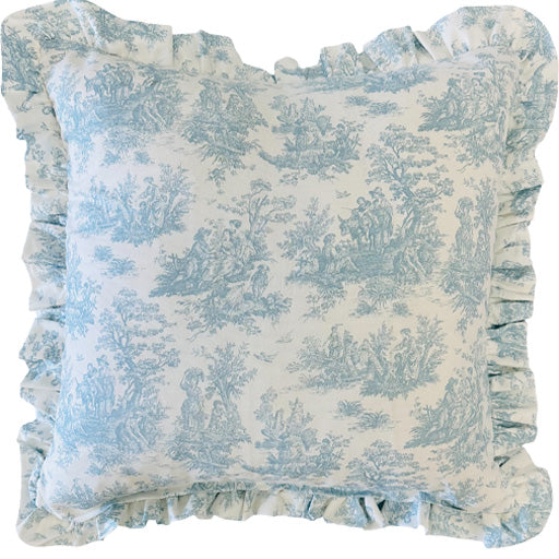Ruffle Toile Light Blue Pillow - 22"