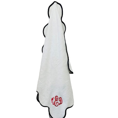 Scalloped Cotton Bath Towel - White with Navy