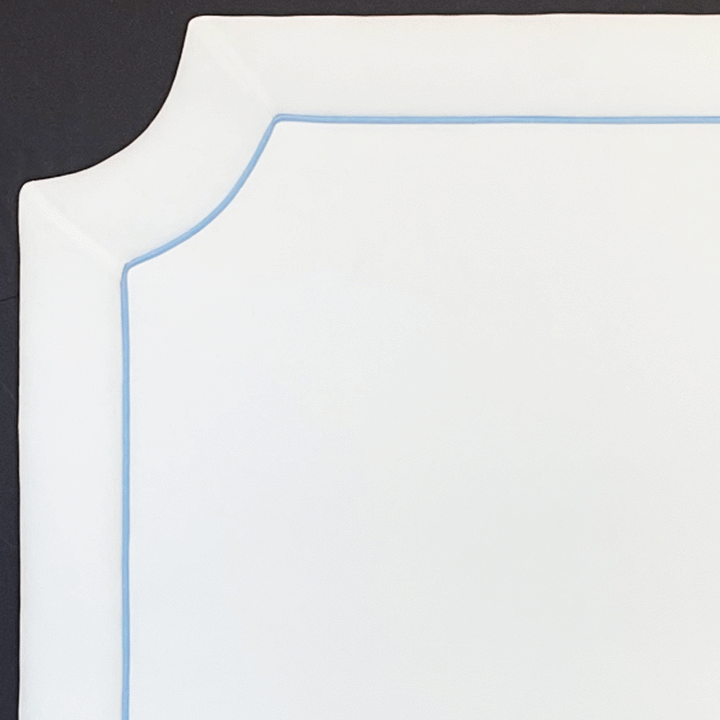 Headboard - (ALLOW 1 MONTH) Bella White with Blue Jay Linen Piping