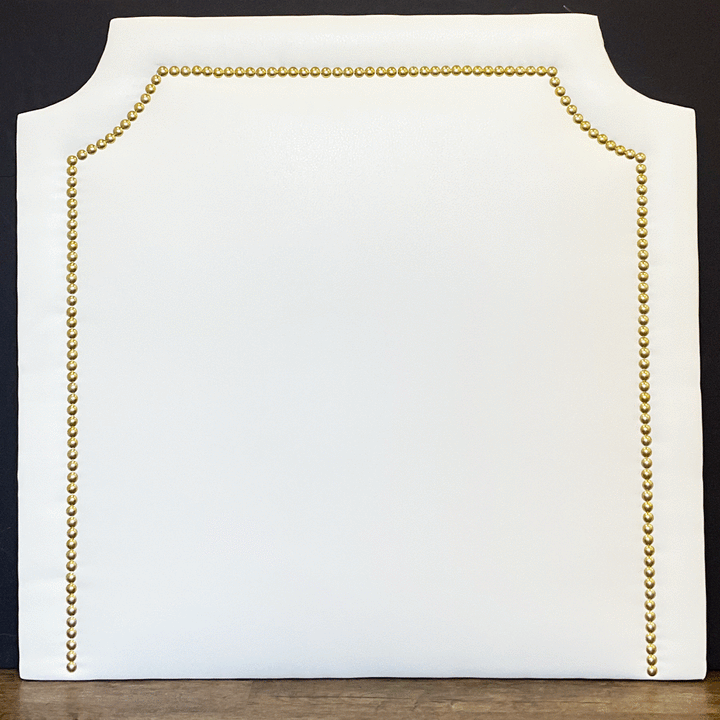 Headboard Full-  (ALLOW ONE MONTH) Gold Nailhead in White Faux Leather