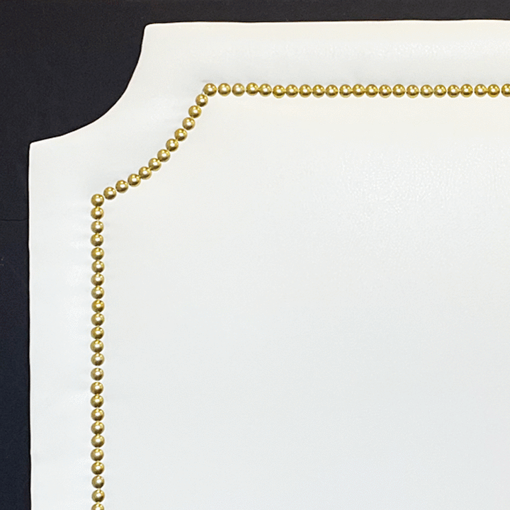 Headboard Full-  (ALLOW ONE MONTH) Gold Nailhead in White Faux Leather
