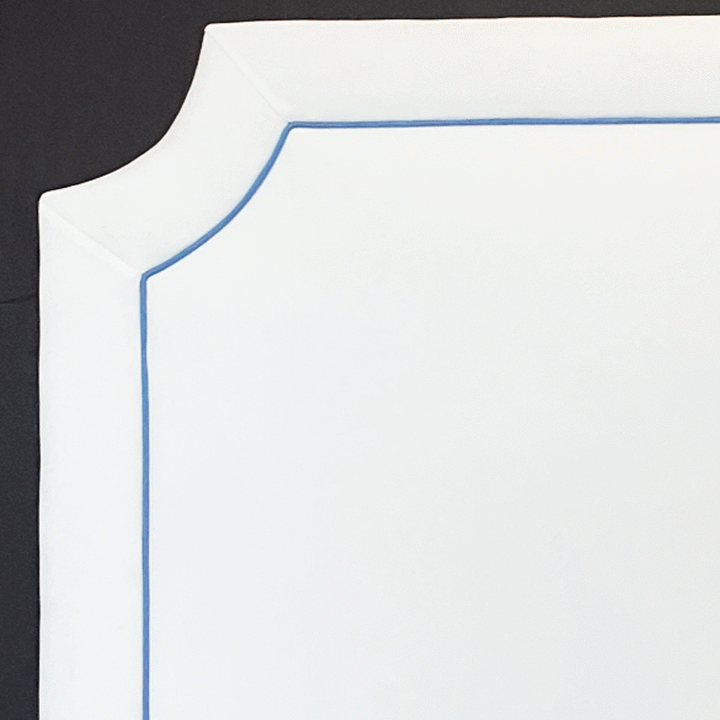 Headboard Full- (ALLOW ONE MONTH) Bella White with Marine Blue Linen Piping