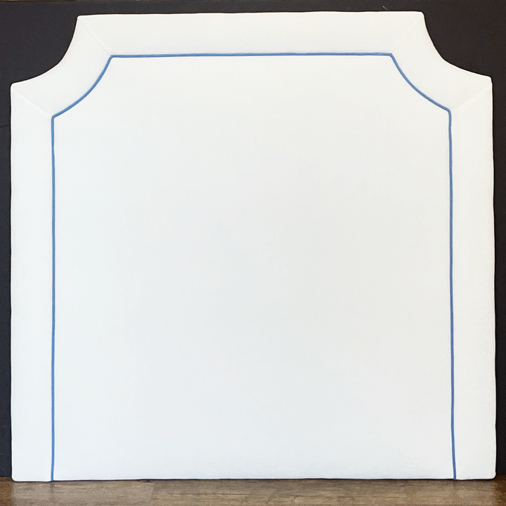 Headboard Full- (ALLOW ONE MONTH) Bella White with Marine Blue Linen Piping
