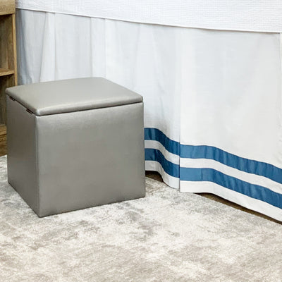 Bed Skirt Panel - White with Double Provincial Blue Ribbon