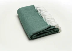 Fringed Herringbone Throw - Bottle Green