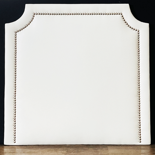 Headboard - Silver Nailhead in White Faux Leather