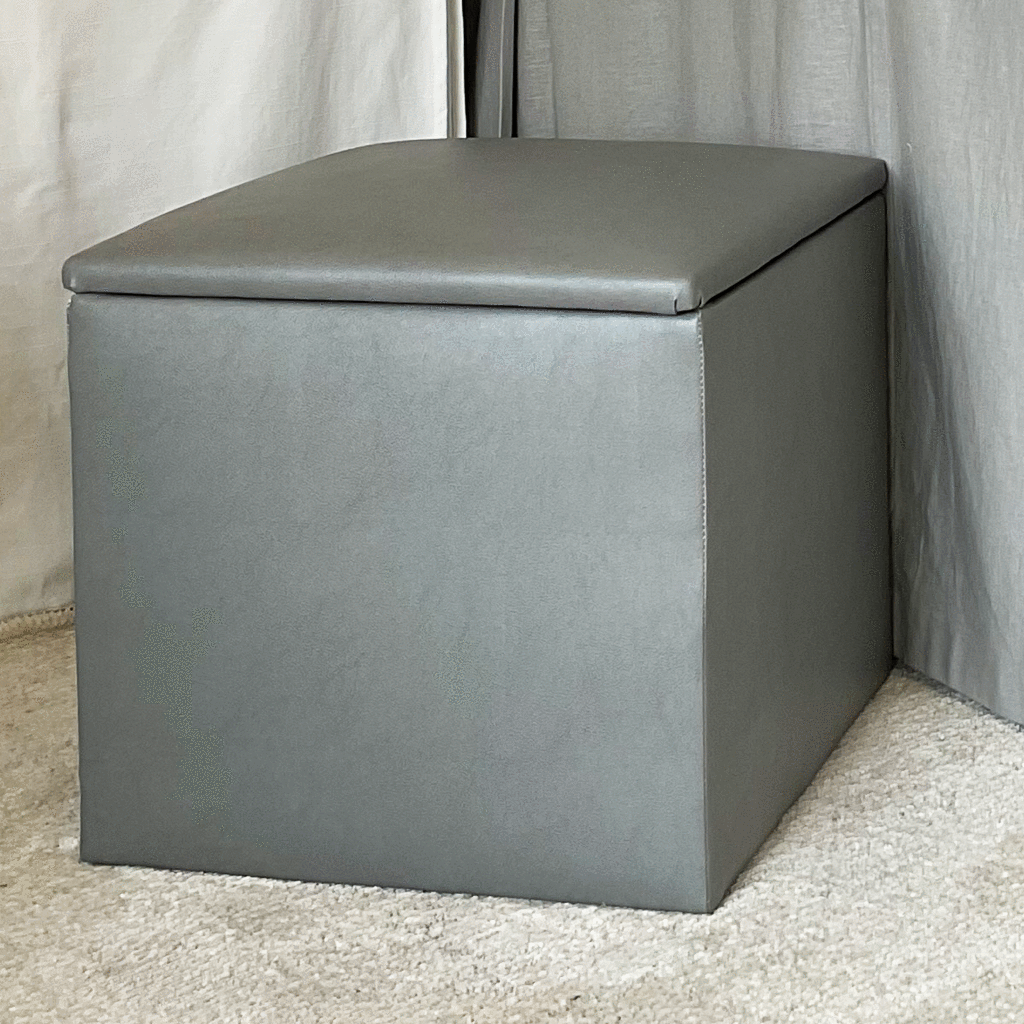 Storage Ottoman in Gray Faux Leather Dorm Seating Dorm Decor