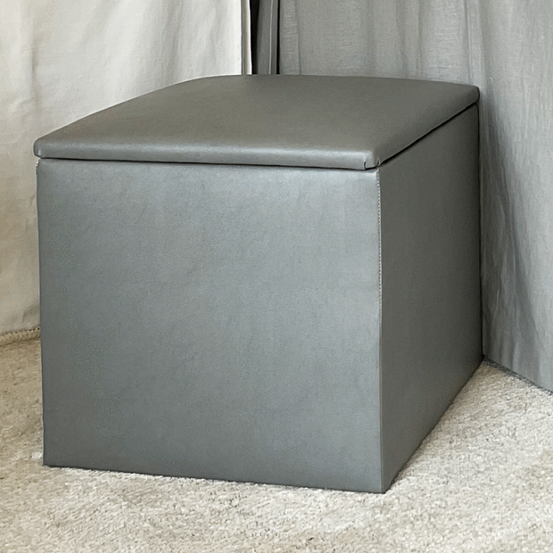 Storage Ottoman - Gray Faux Leather