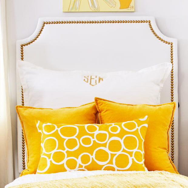 Headboard - Gold Nailhead in White Faux Leather