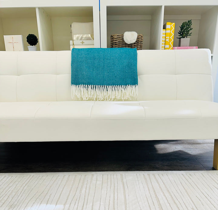 Fringed Herringbone Throw - Teal