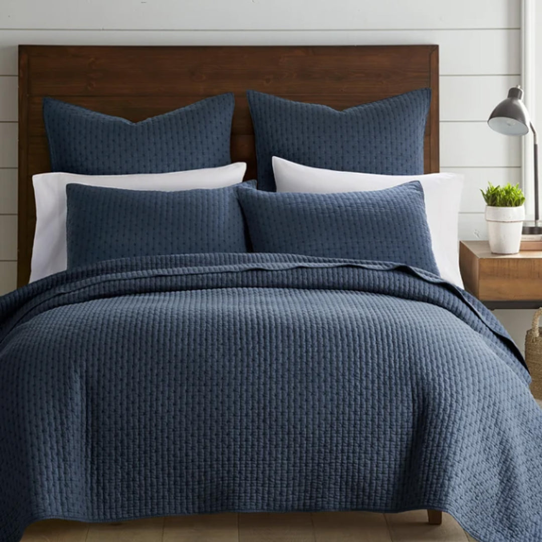 Lessie Cross Stitch Quilt Set- Navy (Queen)