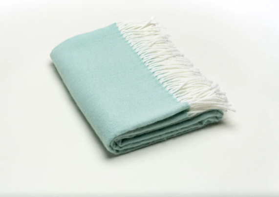 Fringed Herringbone Throw - Seafoam