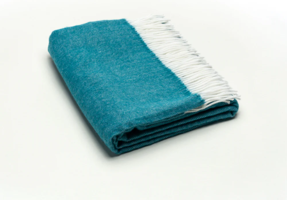 Fringed Herringbone Throw - Teal