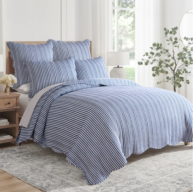 Martha Striped Quilt Set- Navy (Twin)