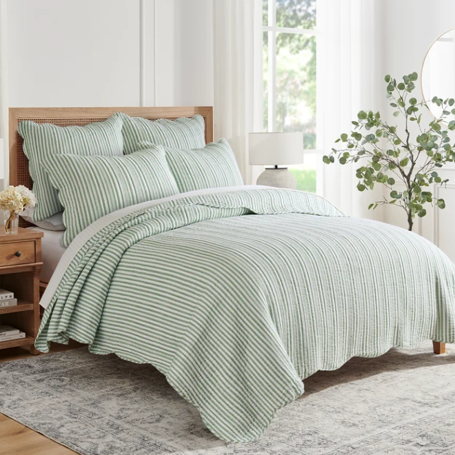 Martha Striped Quilt Set- Green (Twin)