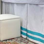 Bed Skirt Panel - White with Double Turquoise Ribbon