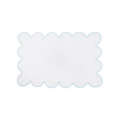 Scalloped Cotton Bath Mat - White with Light Blue