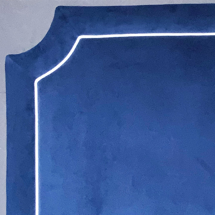 Headboard - (ALLOW 1 MONTH) Bella Deep Blue with Bella White Piping