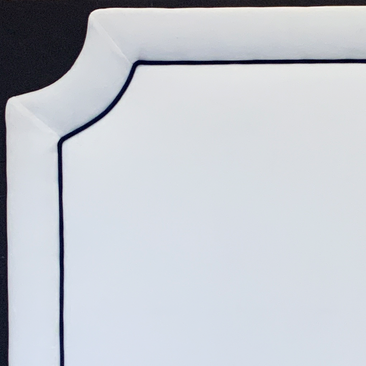 Headboard - (ALLOW 1 MONTH) Bella White with Bella Deep Blue Piping