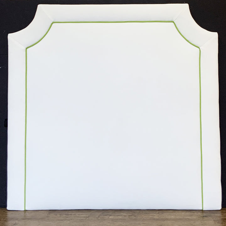 Headboard - (ALLOW 1 MONTH) Bella White with LemonLime Linen Piping