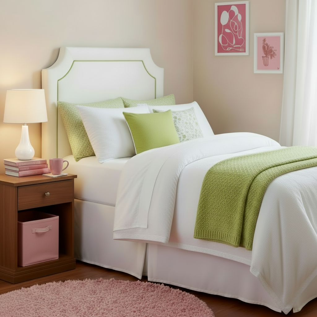 Headboard - (ALLOW 1 MONTH) Bella White with LemonLime Linen Piping