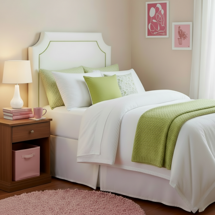 Headboard - (ALLOW 1 MONTH) Bella White with LemonLime Linen Piping