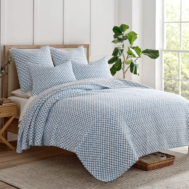 Block Print Quilt Set- Blue (Twin)