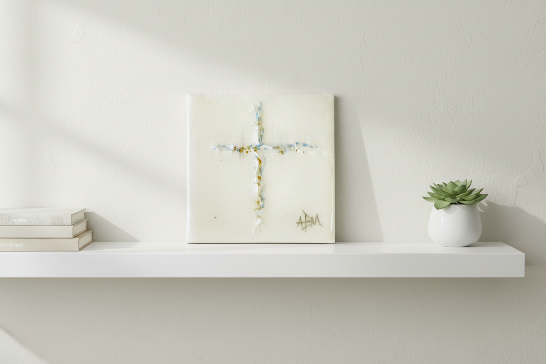 Blue Gold Resin Cross - 4"W x 4"H