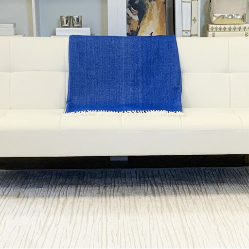 Fringed Herringbone Throw - Cobalt