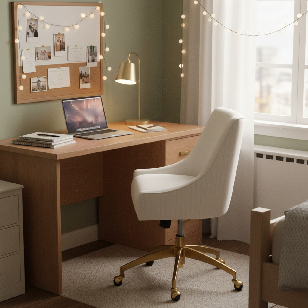 Discern Chair on Wheels in White Velvet