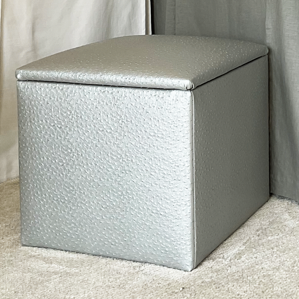 Storage Ottoman in Emu Silver Faux Leather- Dorm Seating | Dorm Decor