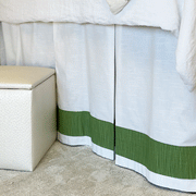 Bed Skirt Panel -  White with Lime Twist Banding