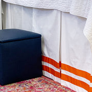 Bed Skirt Panel -  White with Double Orange Ribbon