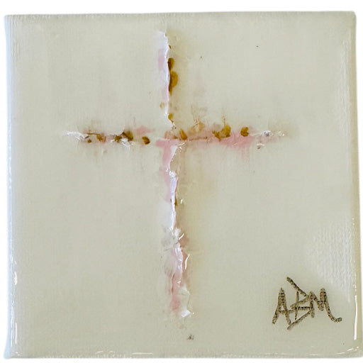 Pink Gold Resin Cross - 4"W x 4"H