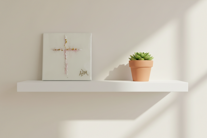 Pink Gold Resin Cross - 4"W x 4"H