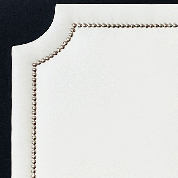 Headboard - Silver Nailhead in White Faux Leather