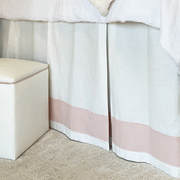 Bed Skirt Panel -  White with Soft Pink Linen Banding