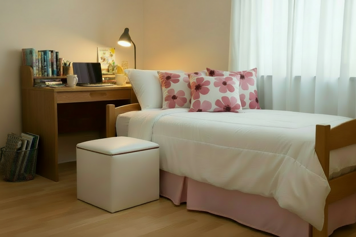 Storage Ottoman -  White Faux Leather with Bella Tulip Piping