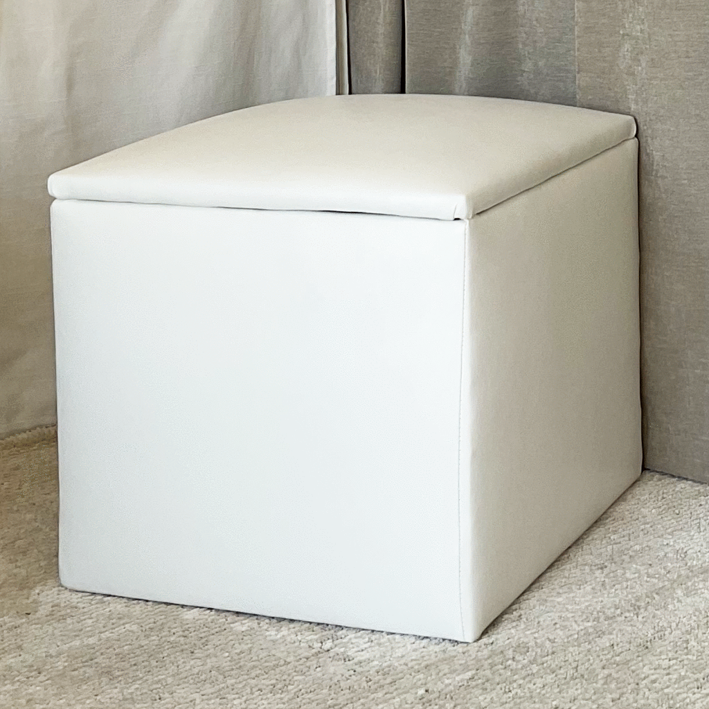 Storage Ottoman in White Faux Leather Dorm Seating Dorm Decor
