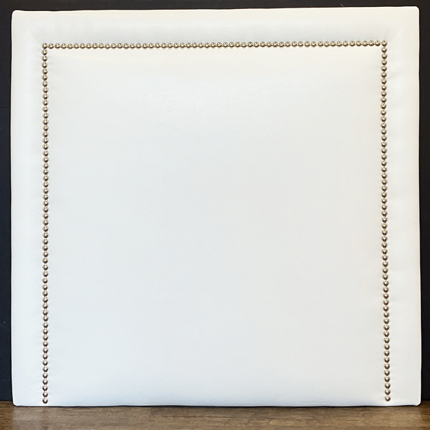 Headboard - Silver Nailhead in White Faux Leather SQUARE