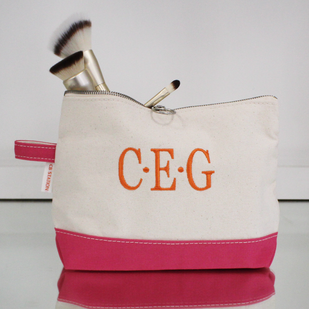 Monogrammed Makeup Bag - Geranium Pink -Dorm Accessories | Dorm Decor