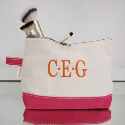 Monogrammed Makeup Bag - Geranium Pink