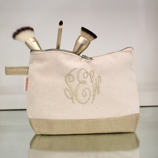 Monogrammed Makeup Bag Gold- Dorm Accessories | Dorm Decor