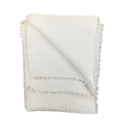 Pom Pom Quilt - White (Queen)